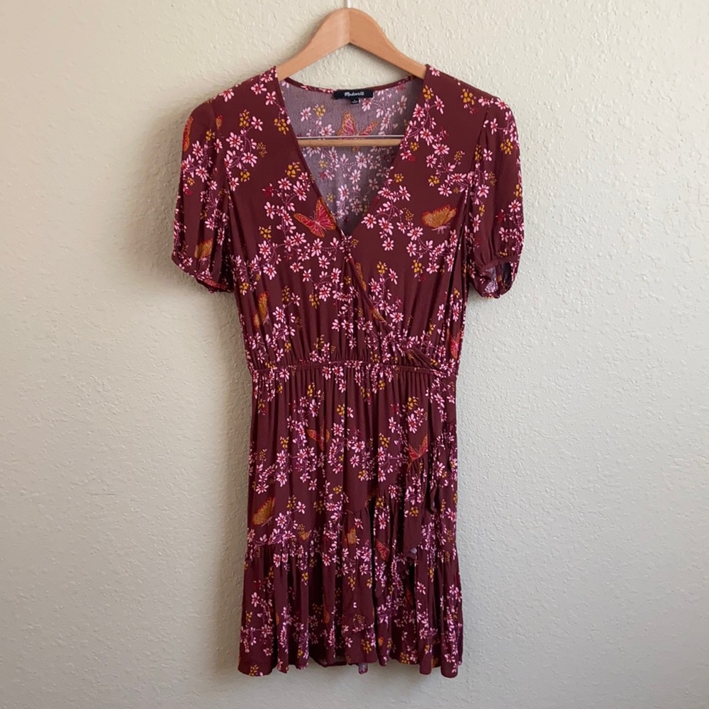 Madewell tiered mini dress floral butterfly print